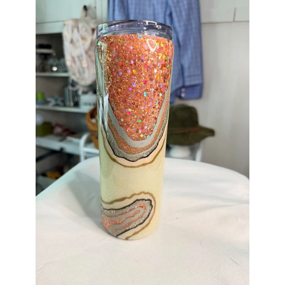 Handmade Starbucks Tumbler Orange Cream Geode Glitter Stainless Steel Insulated